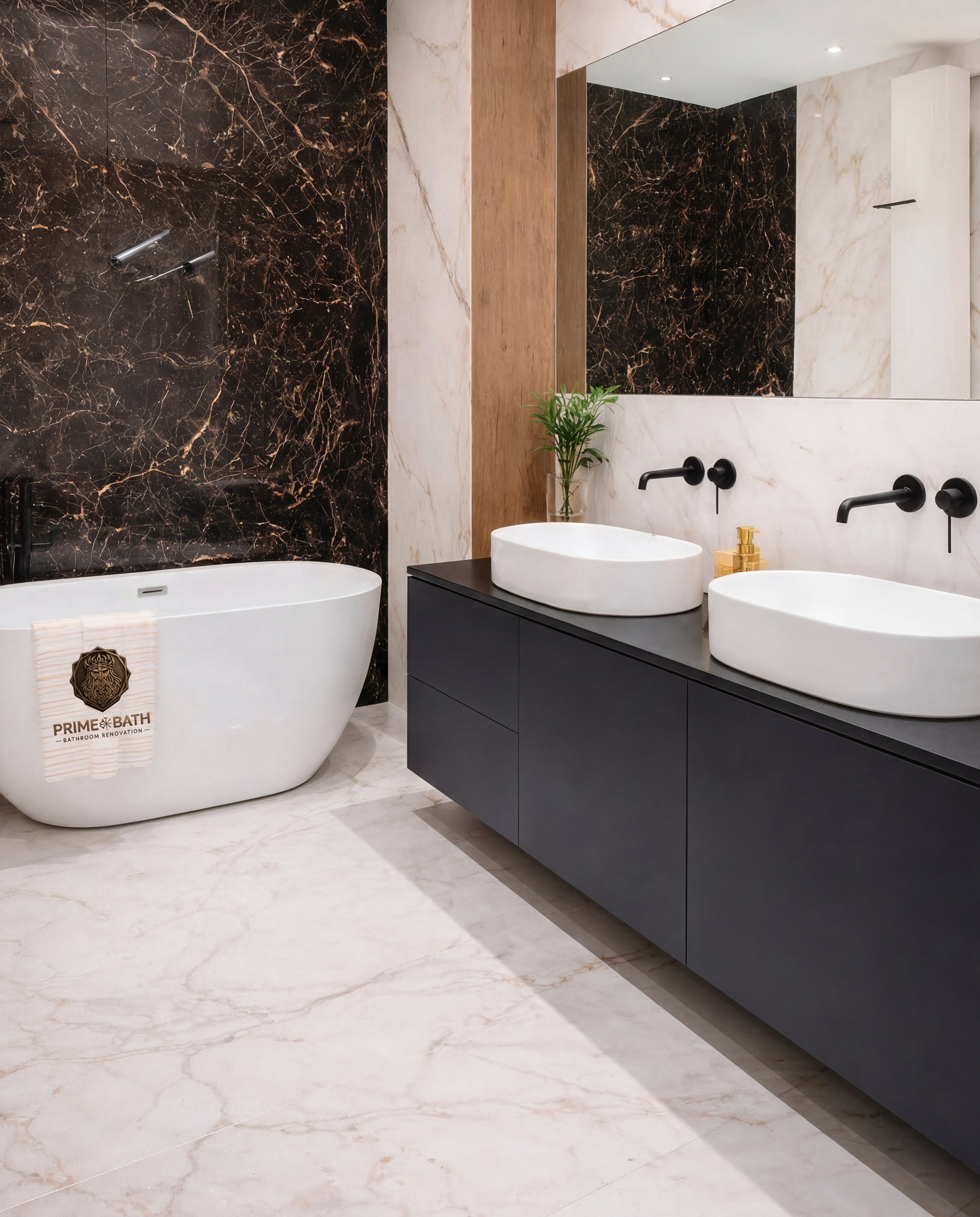 Luxury bathroom renovation Manchester with PVC wall panels and modern design